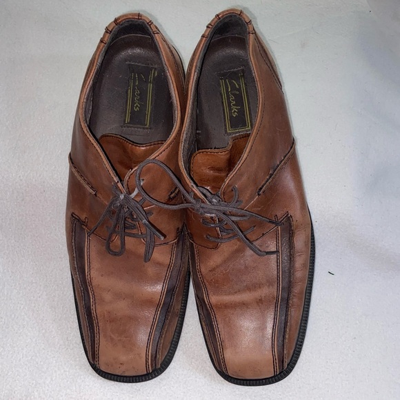 Clarks Men’s 11 Brown Leather Square Toe Lace Up Dress Shoes Comfort Oxford - Picture 6 of 11